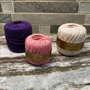 J. & P. Coats Cotton Thread Knit-Cro-Sheen Yarn Crochet Lot Pink White Purple